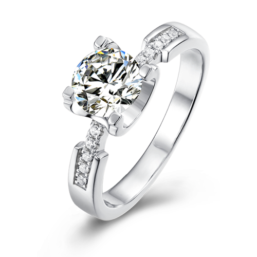 Trendy Fashion Custom  925 Silver Ring For Eternity Love  Ring Four Prong Crystal With Side Diamonds For Anniversary